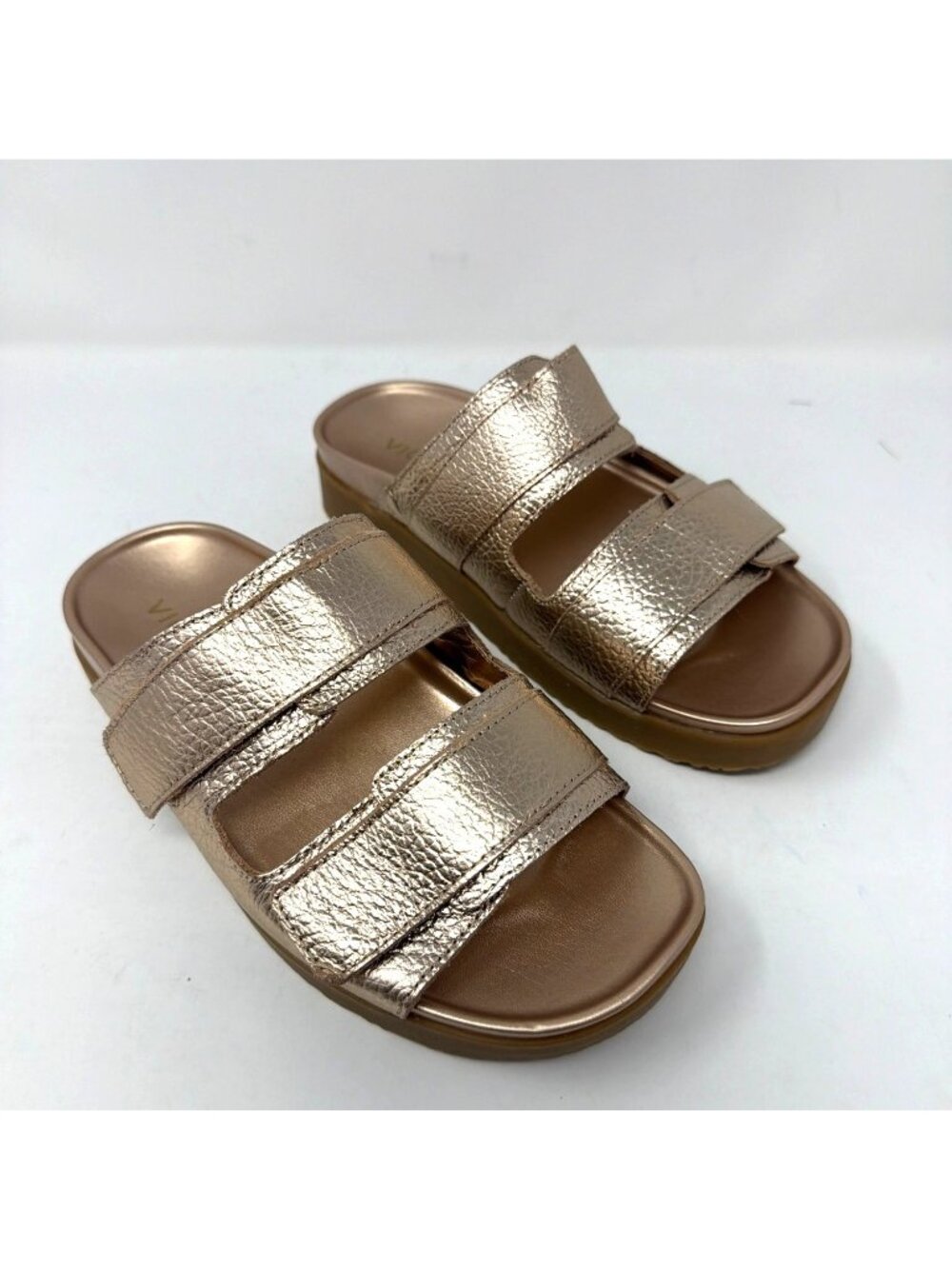 Vionic Riviera Women's Bronze Metallic Leather Slide Sandals Arch Support 7 Wide